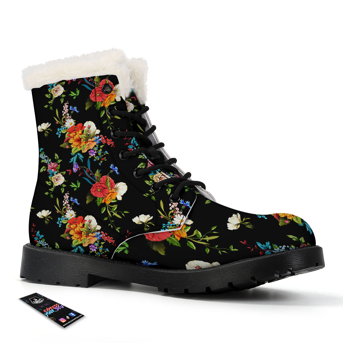 Chamomile And Poppy Print Pattern Winter Boots-grizzshop