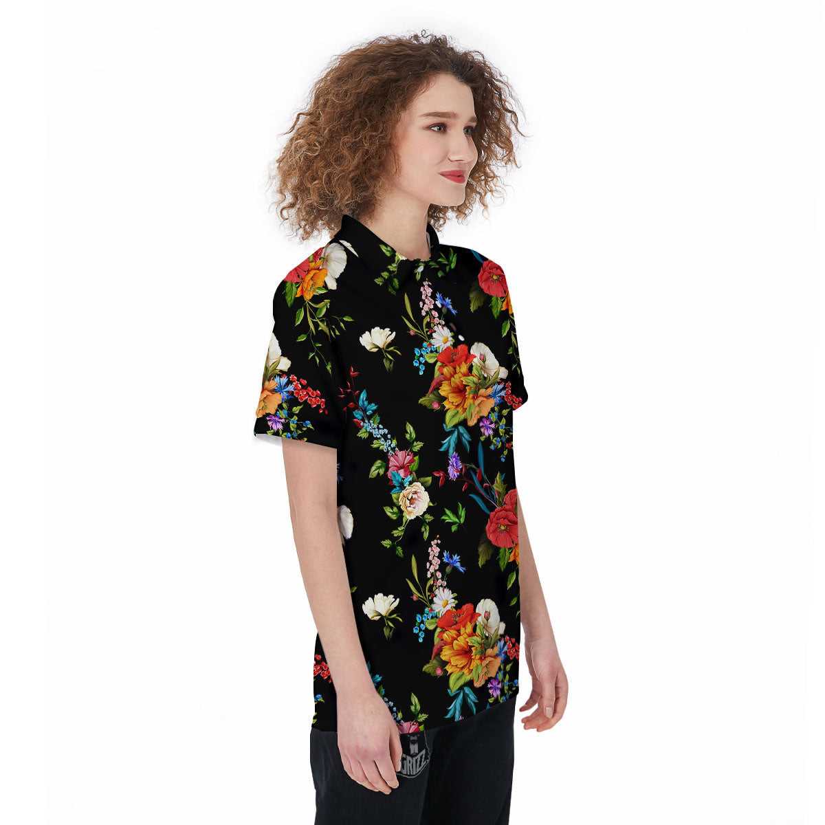 Chamomile And Poppy Print Pattern Women's Golf Shirts-grizzshop