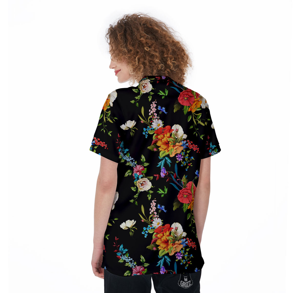 Chamomile And Poppy Print Pattern Women's Golf Shirts-grizzshop