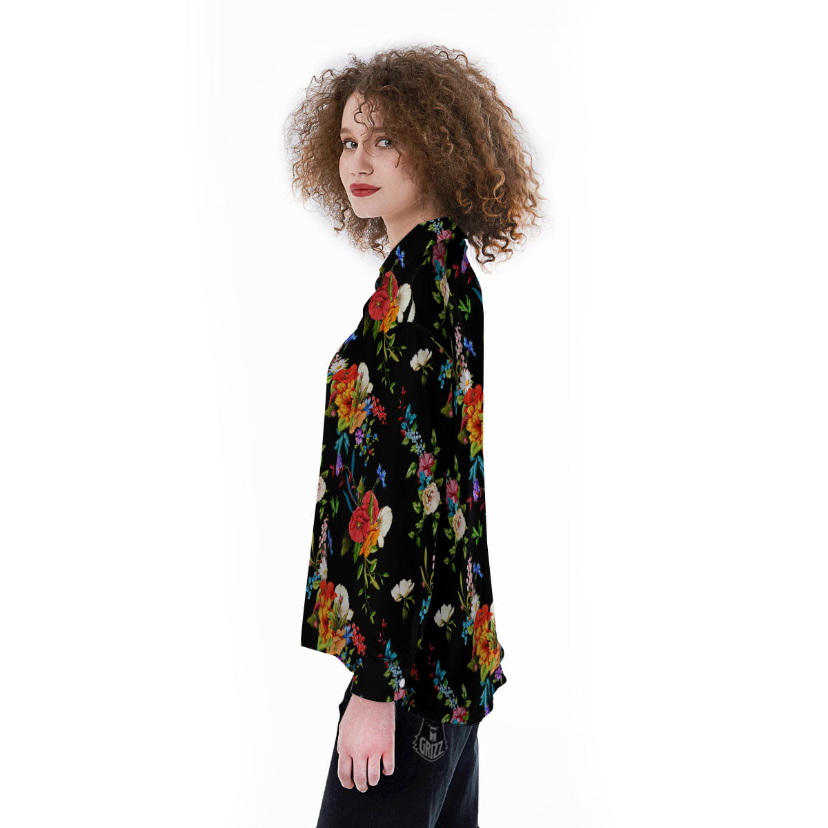 Chamomile And Poppy Print Pattern Women's Long Sleeve Shirts-grizzshop