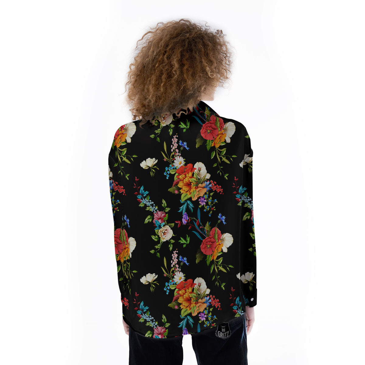 Chamomile And Poppy Print Pattern Women's Long Sleeve Shirts-grizzshop