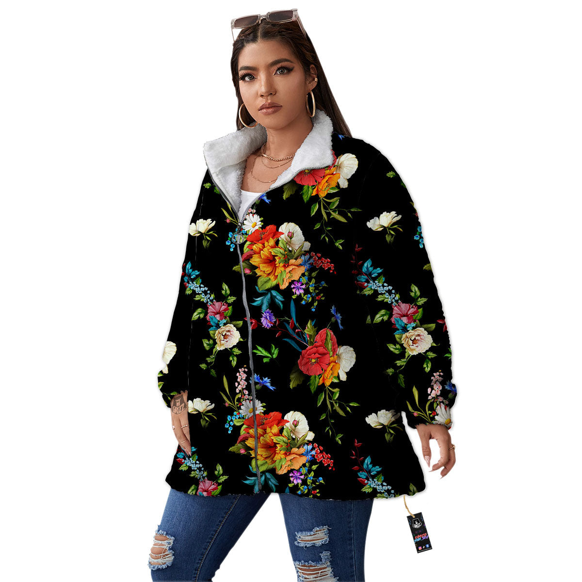 Chamomile And Poppy Print Pattern Women's Sherpa Jacket-grizzshop