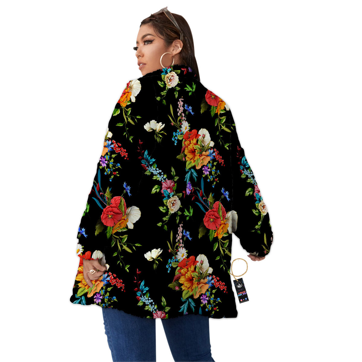 Chamomile And Poppy Print Pattern Women's Sherpa Jacket-grizzshop