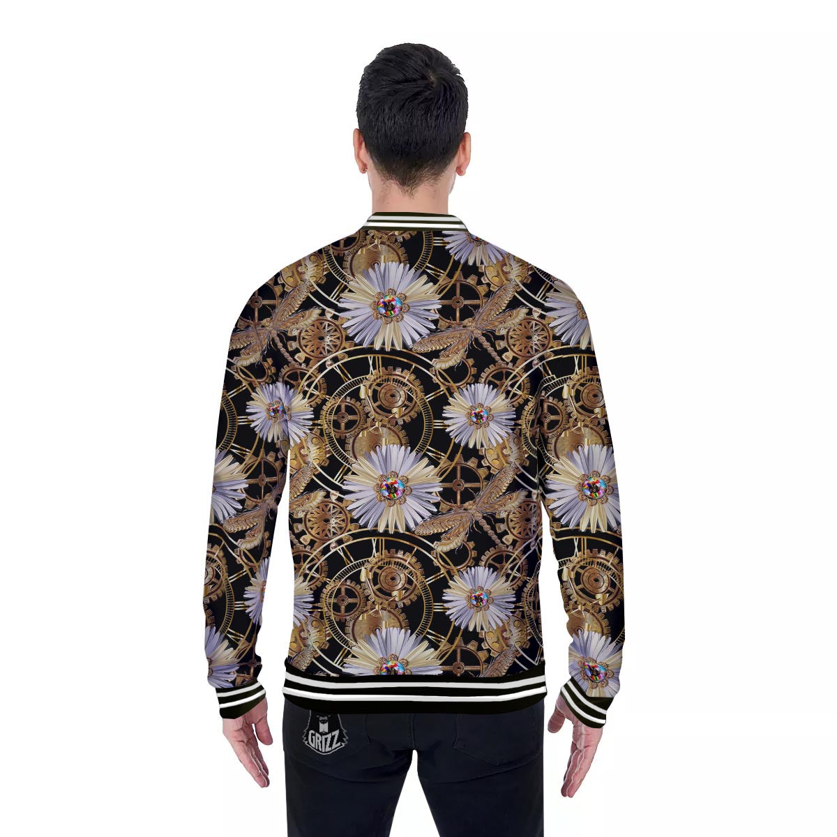 Chamomile Steampunk Print Pattern Baseball Jacket-grizzshop