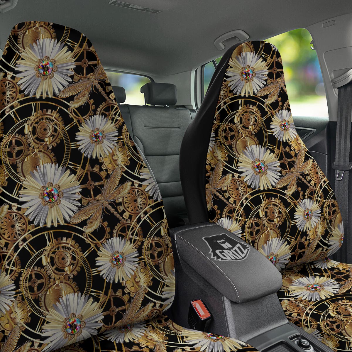 Chamomile Steampunk Print Pattern Car Seat Covers-grizzshop