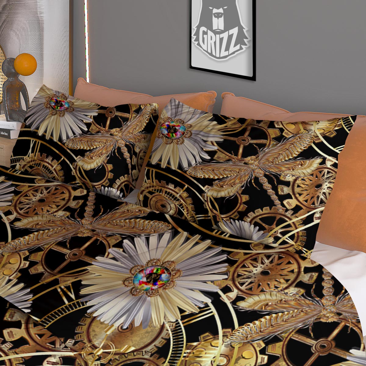 Chamomile Steampunk Print Pattern Duvet Cover Bedding Set