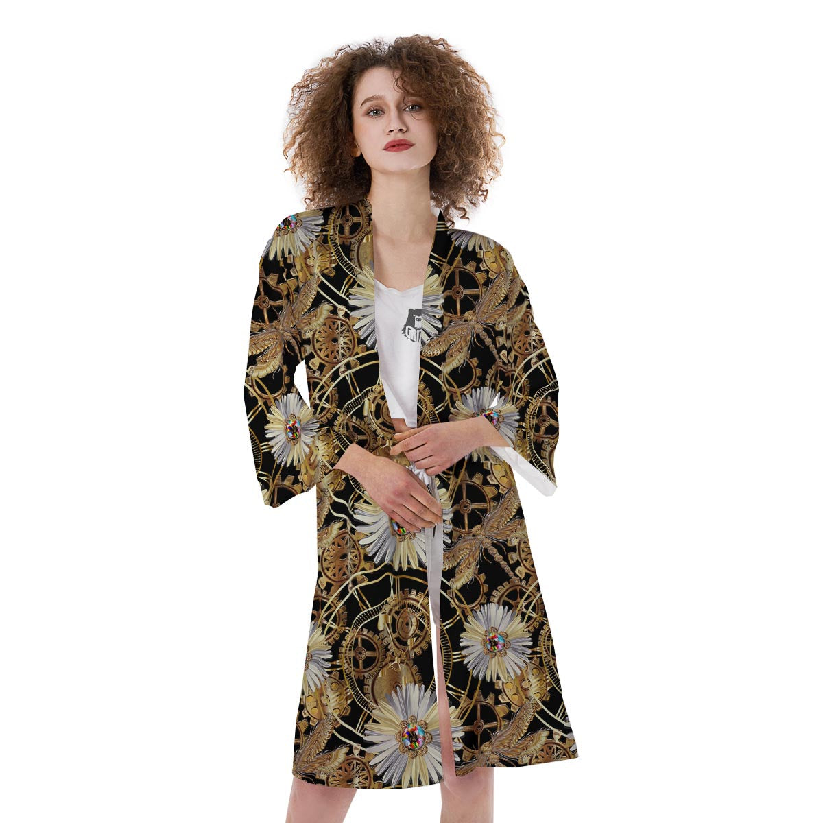Chamomile Steampunk Print Pattern Kimono-grizzshop