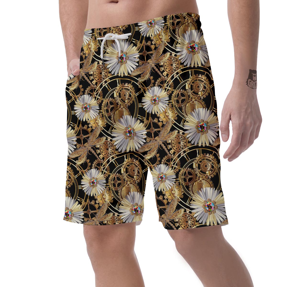 Chamomile Steampunk Print Pattern Men's Shorts-grizzshop