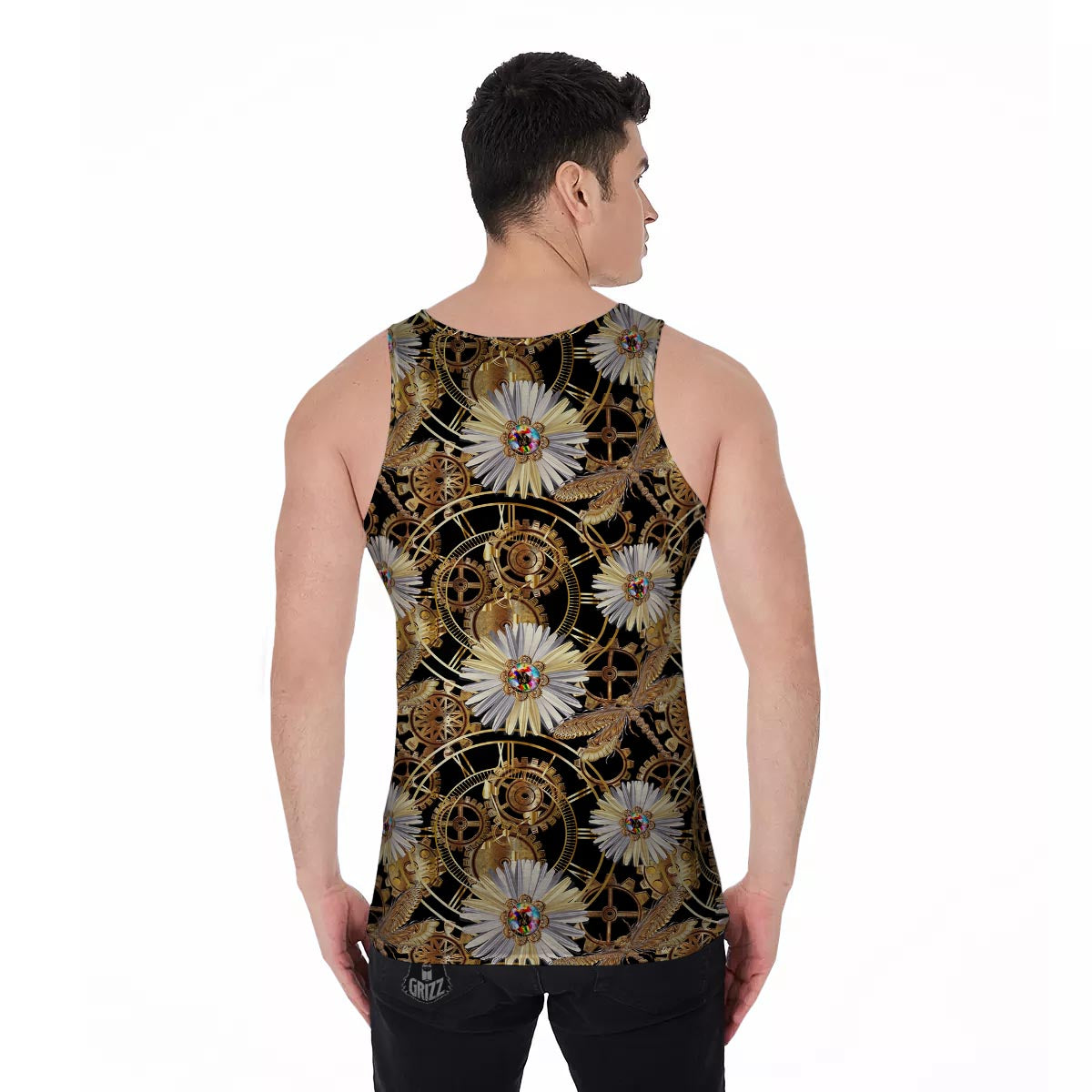Chamomile Steampunk Print Pattern Men's Tank Top-grizzshop