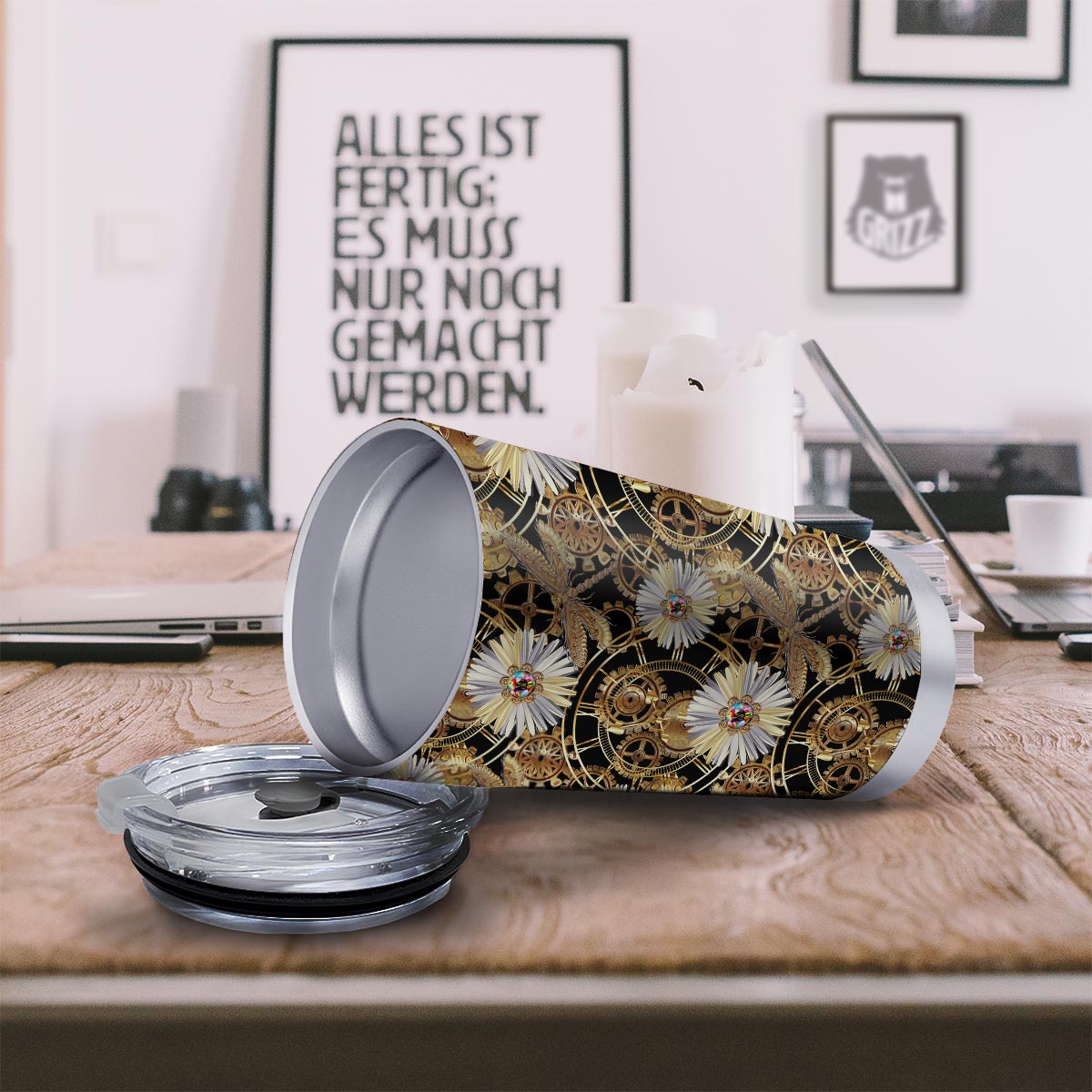 Chamomile Steampunk Print Pattern Tumbler-grizzshop