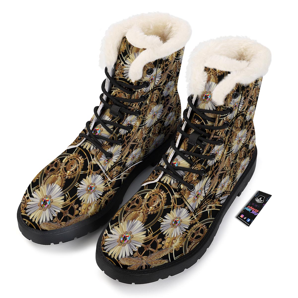 Chamomile Steampunk Print Pattern Winter Boots-grizzshop