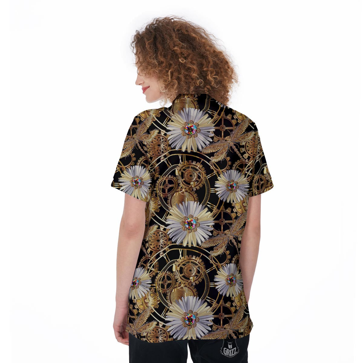 Chamomile Steampunk Print Pattern Women's Golf Shirts-grizzshop