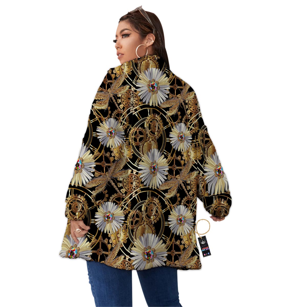 Chamomile Steampunk Print Pattern Women's Sherpa Jacket-grizzshop