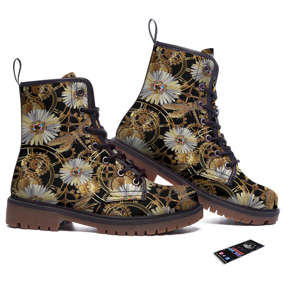 Chamomile Steampunk Print Pattern Work Boots-grizzshop