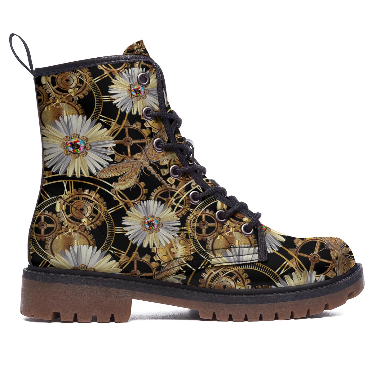 Chamomile Steampunk Print Pattern Work Boots-grizzshop