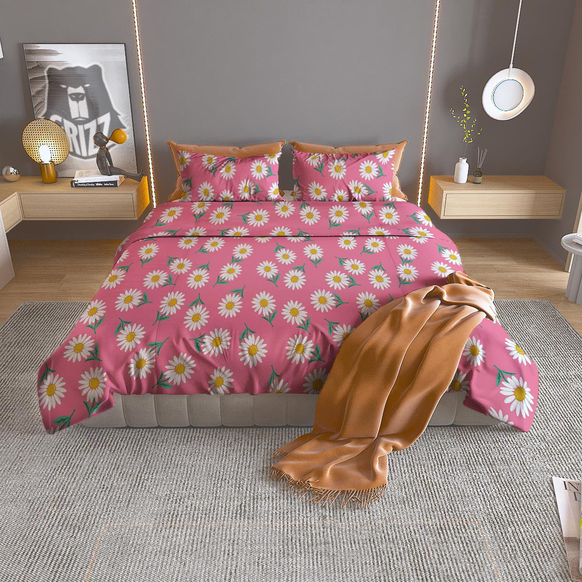 Chamomile Sunflower Print Pattern Duvet Cover Bedding Set