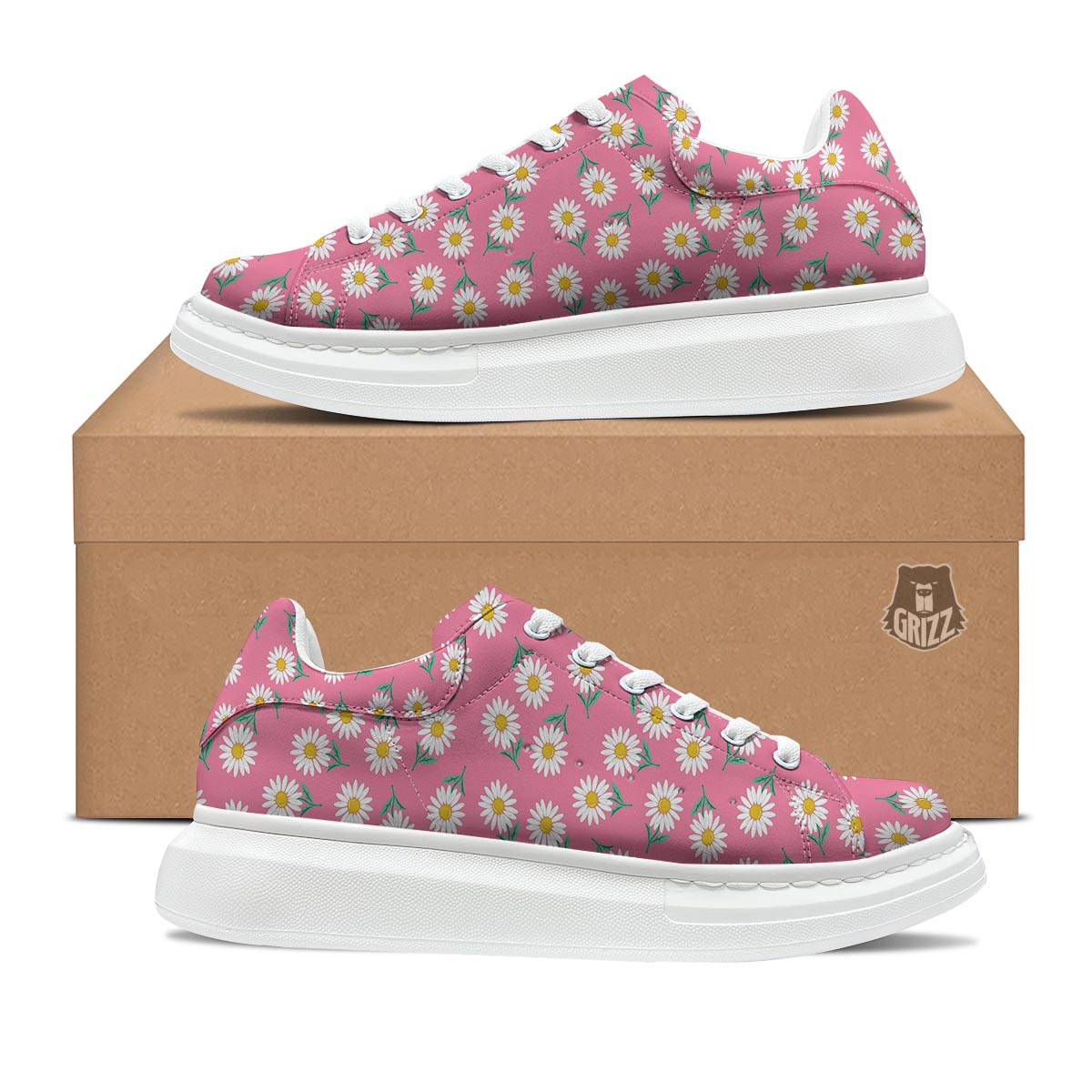 Chamomile Sunflower Print Pattern Platform Shoes-grizzshop