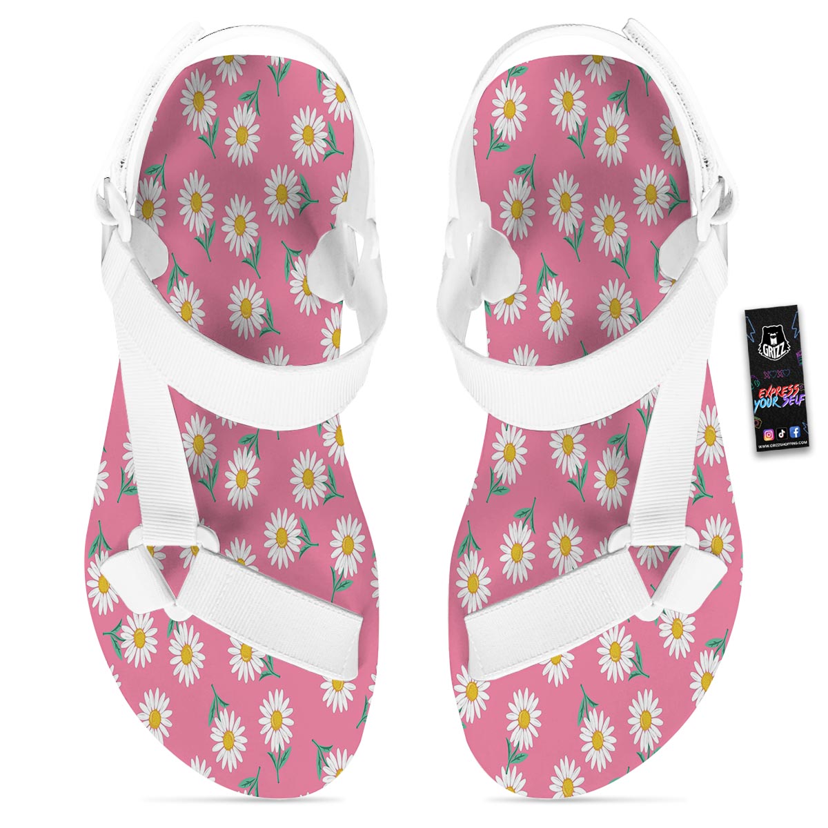 Chamomile Sunflower Print Pattern White Open Toe Sandals-grizzshop