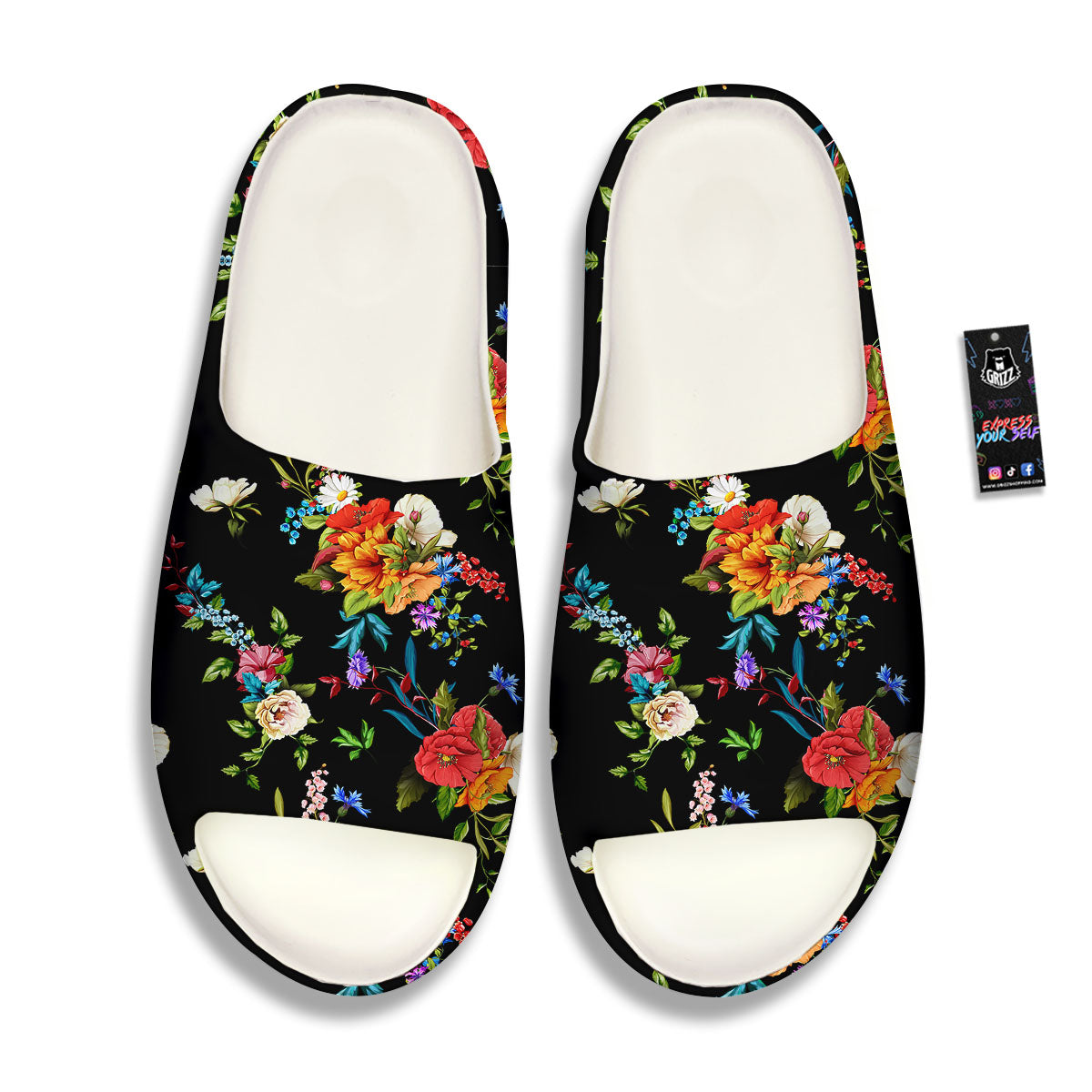 Chamomile And Poppy Print Pattern Sandals-grizzshop