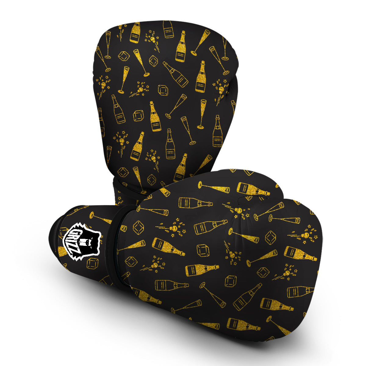 Champagne Gold Glitter Pattern Print Boxing Gloves-grizzshop