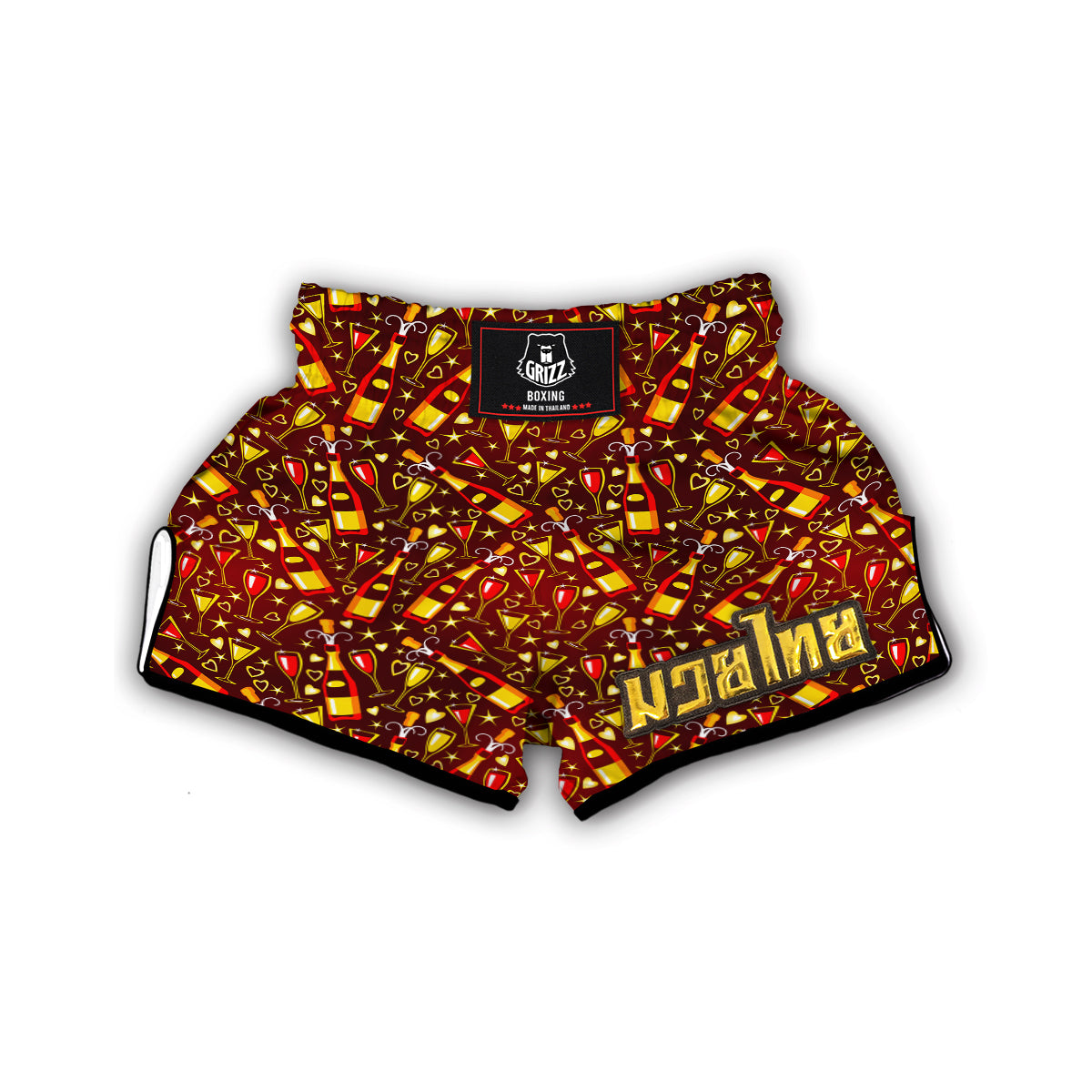 Champagne Pattern Print Muay Thai Boxing Shorts-grizzshop