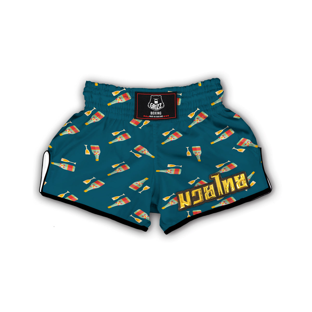 Champagne Print Pattern Muay Thai Boxing Shorts-grizzshop