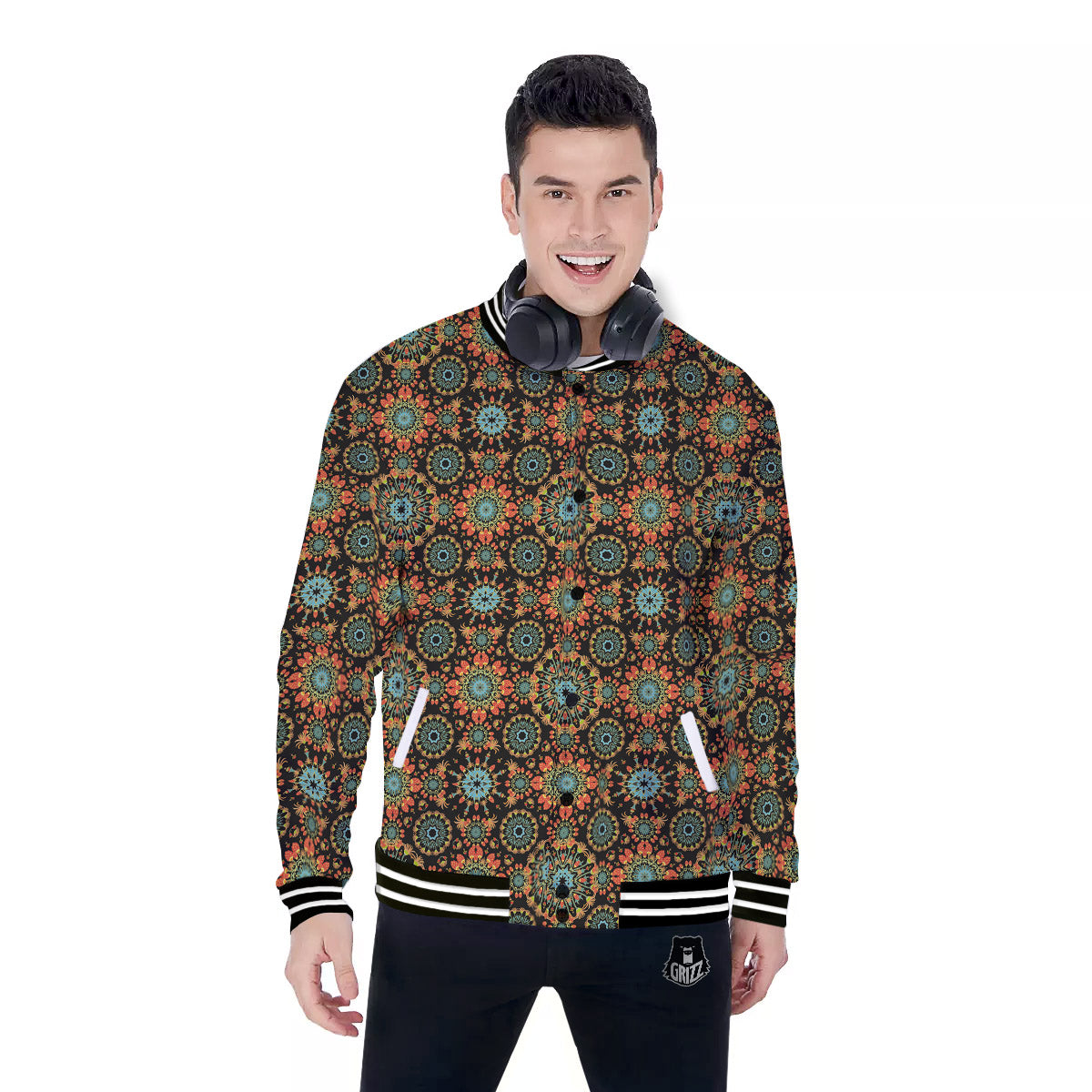 Chaotic Boho Print Pattern Baseball Jacket-grizzshop