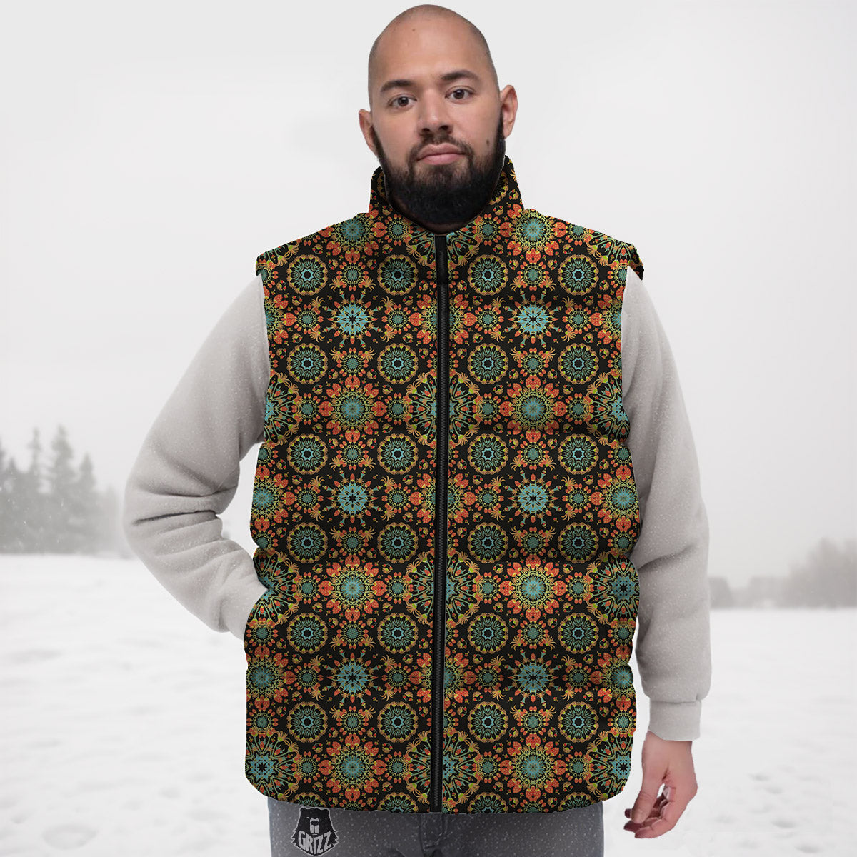 Chaotic Boho Print Pattern Down Vest-grizzshop