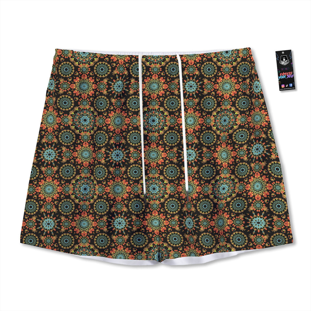 Chaotic Boho Print Pattern Mesh Shorts-grizzshop