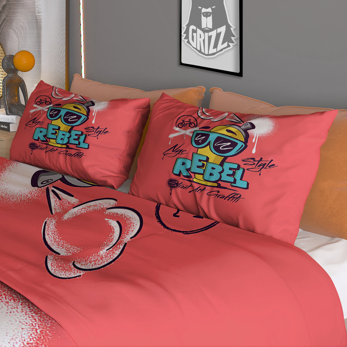 Characters Graffiti Cartoon Print Duvet Cover Bedding Set