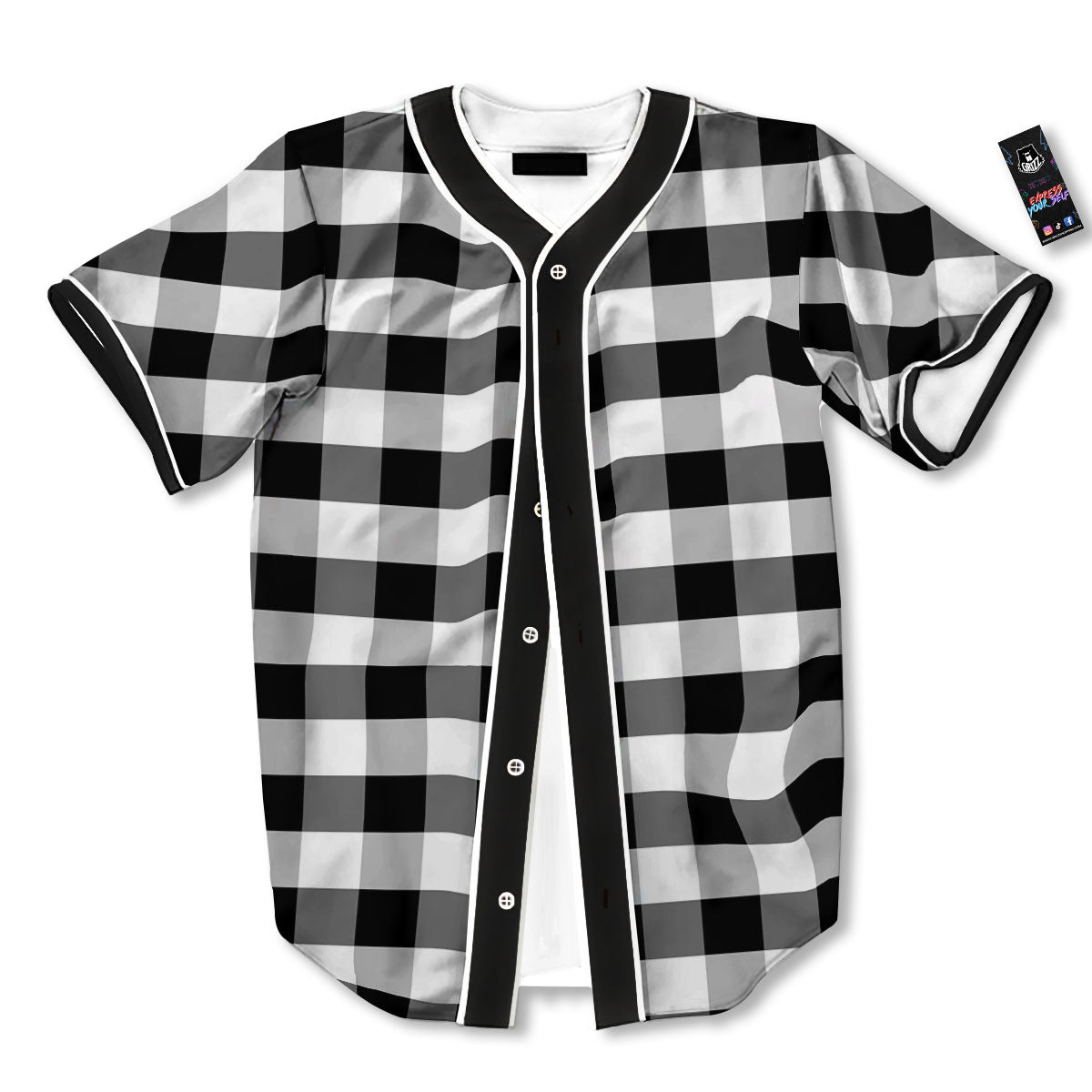 Check Black And Grey Print Pattern Baseball Jersey-grizzshop