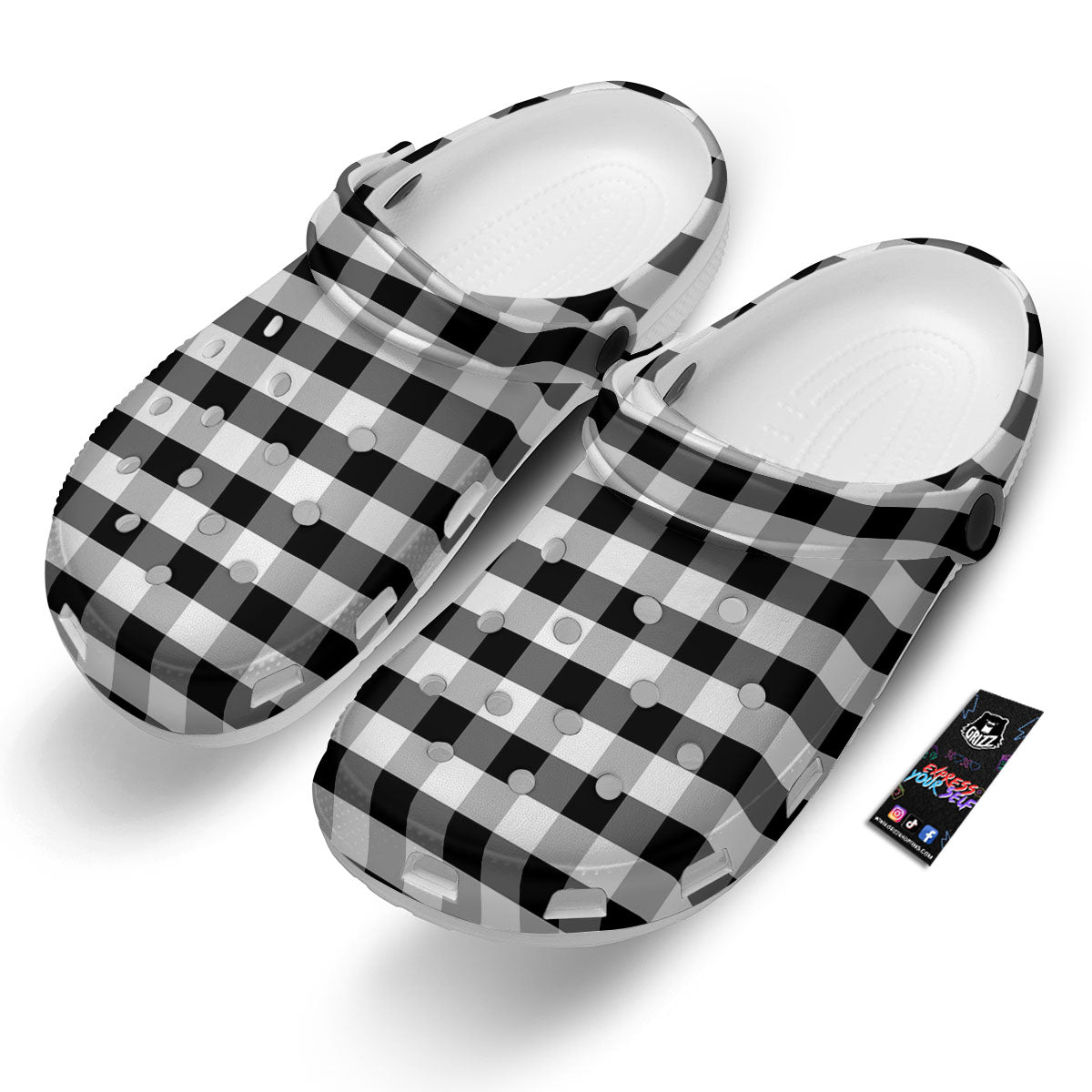 Check Black And Grey Print Pattern Clog-grizzshop