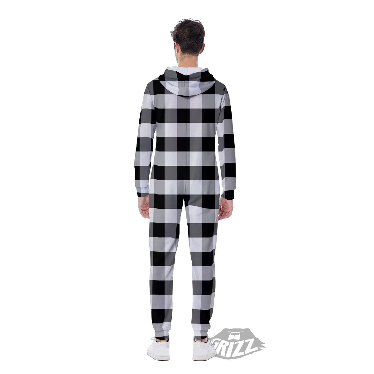 Check Black And Grey Print Pattern Men's Jumpsuit-grizzshop