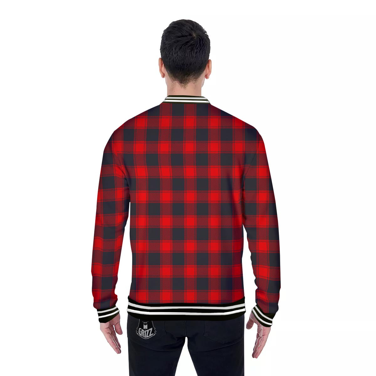Check Black And Red Print Pattern Baseball Jacket-grizzshop