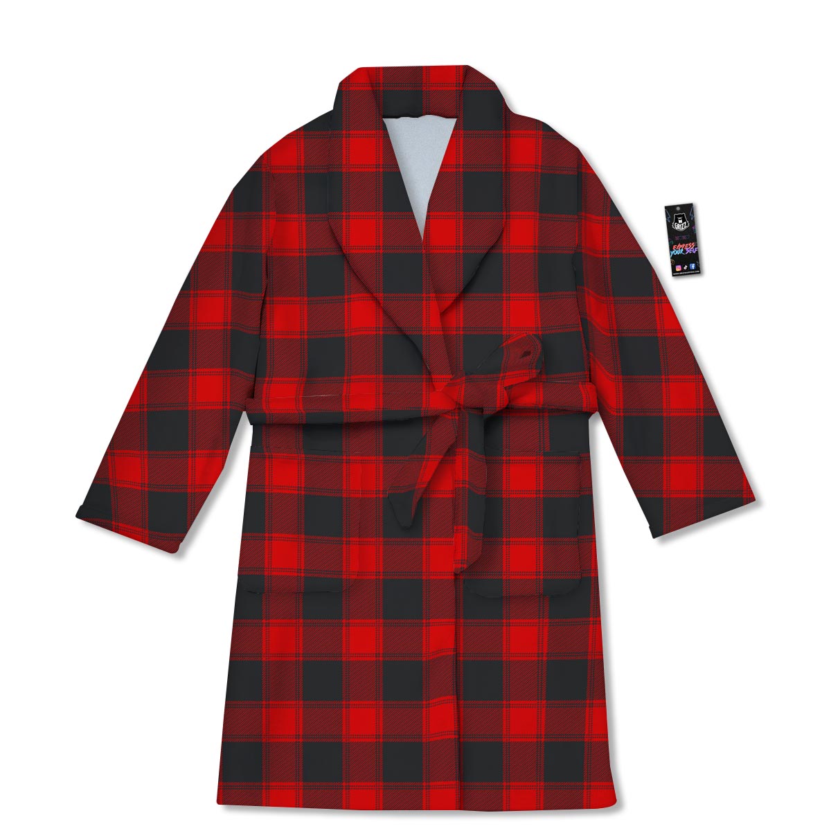 Check Black And Red Print Pattern Bathrobe-grizzshop