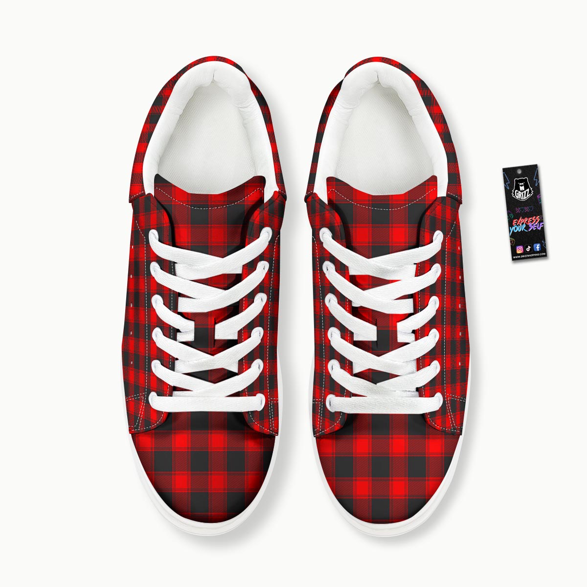 Check Black And Red Print Pattern Platform Shoes-grizzshop