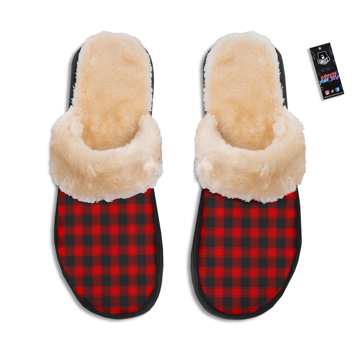 Check Black And Red Print Pattern Slippers-grizzshop