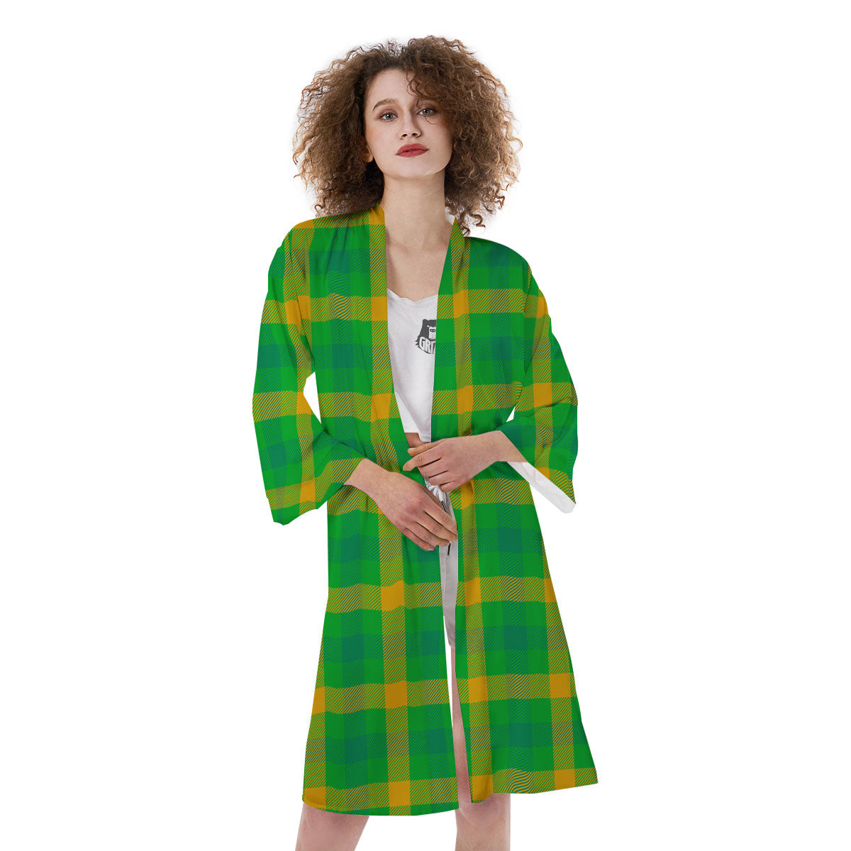 Check Irish Buffalo Print Pattern Kimono-grizzshop