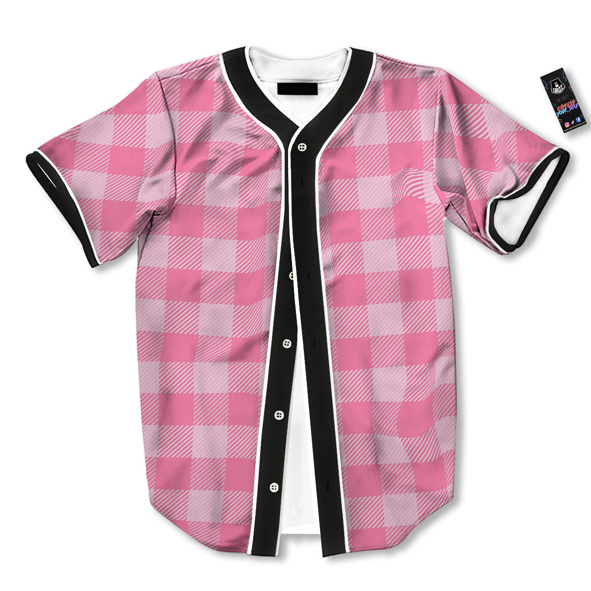 Check Pink Print Pattern Baseball Jersey-grizzshop