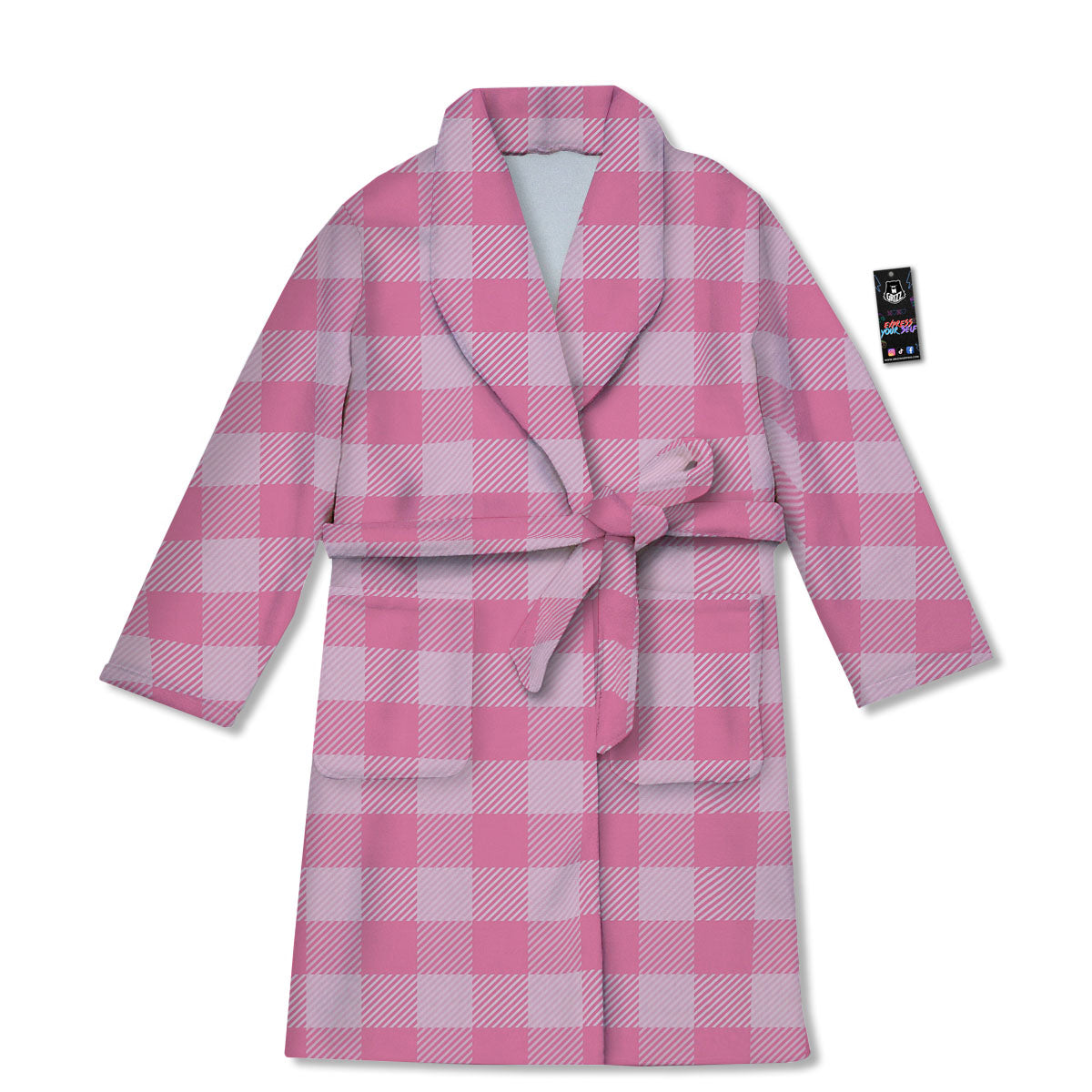 Check Pink Print Pattern Bathrobe-grizzshop