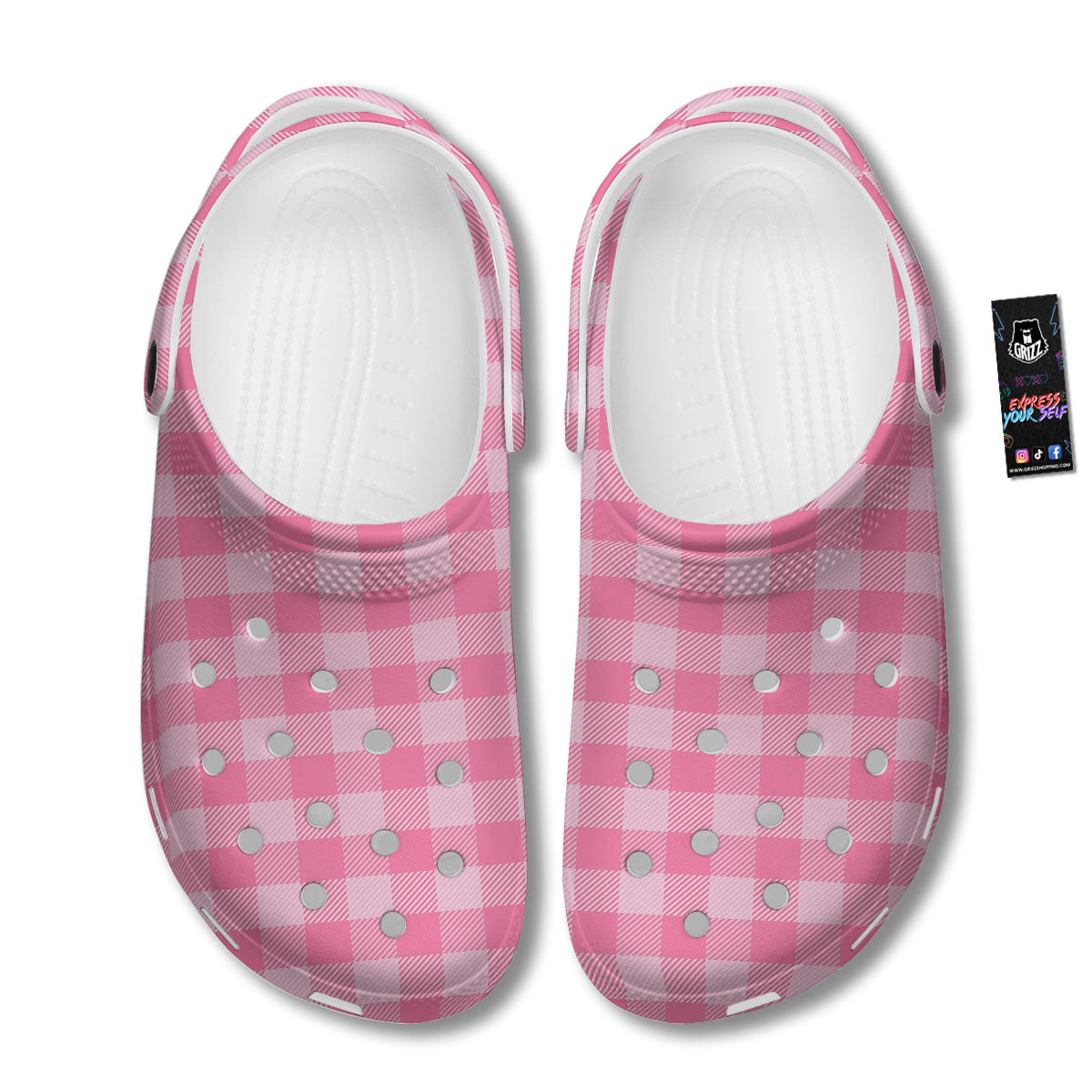 Check Pink Print Pattern Clog-grizzshop