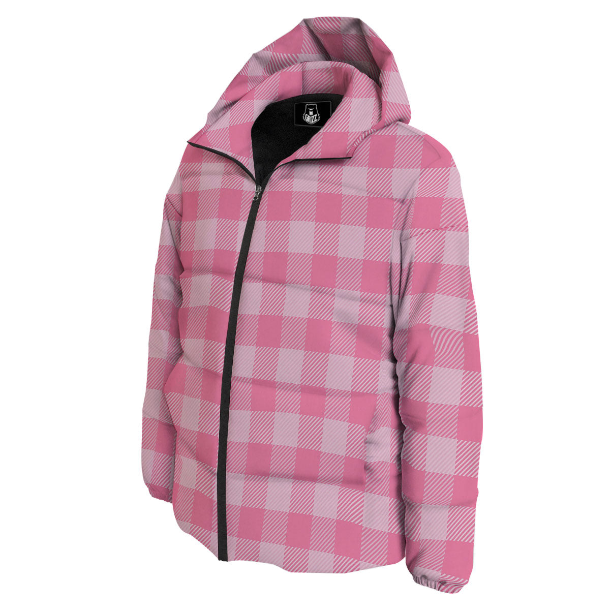 Check Pink Print Pattern Down Jacket-grizzshop