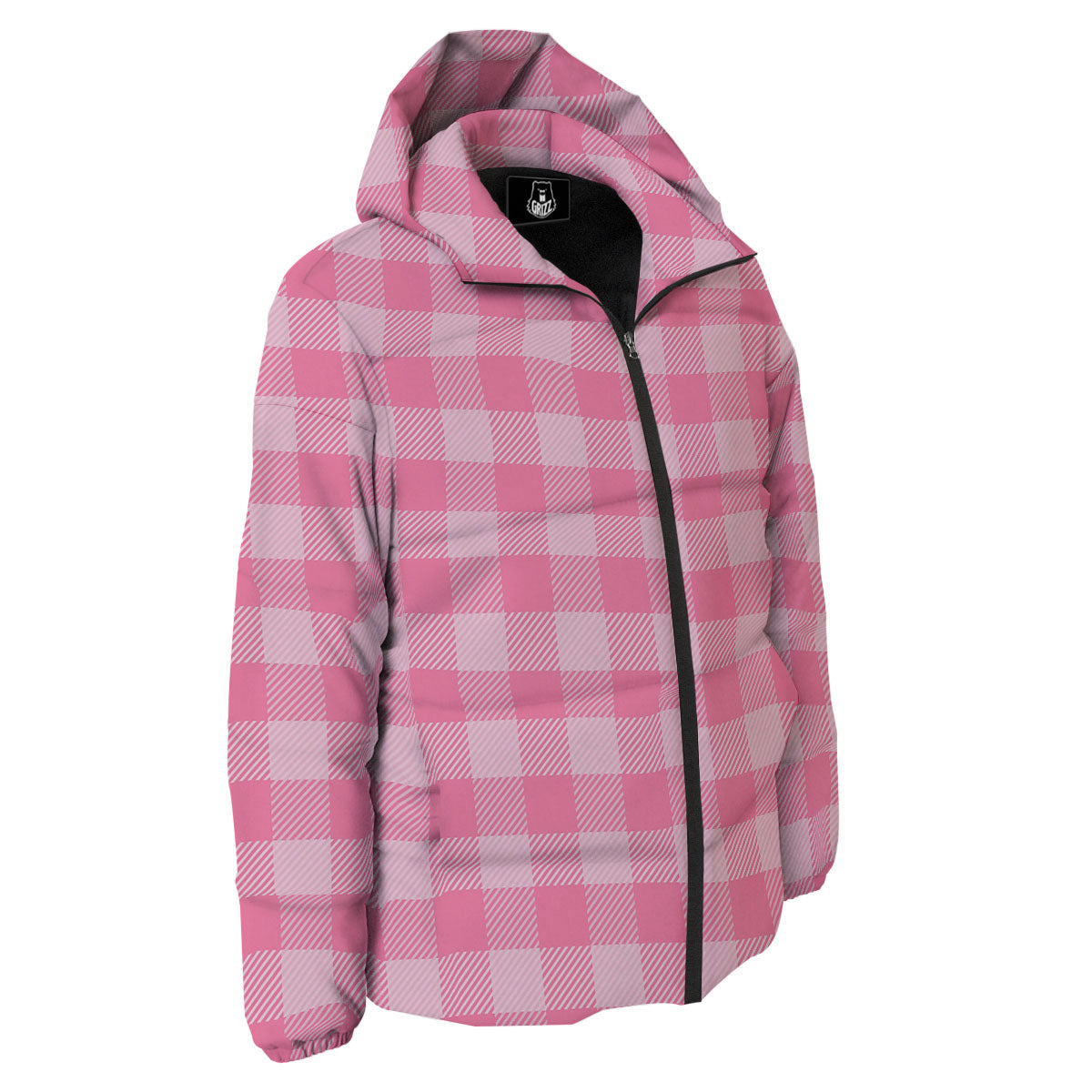 Check Pink Print Pattern Down Jacket-grizzshop