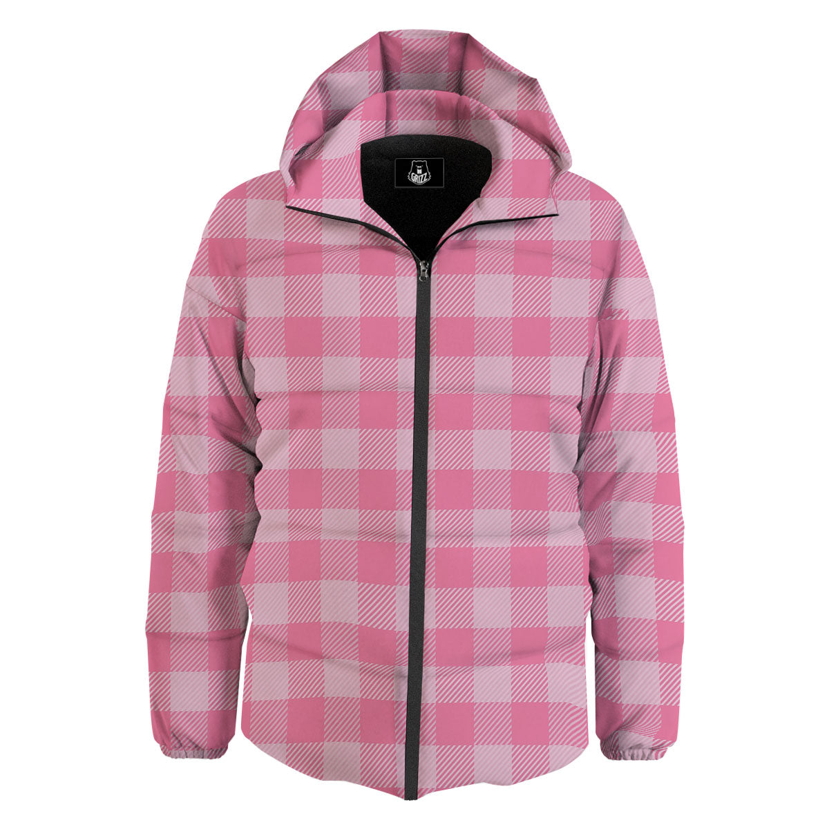 Check Pink Print Pattern Down Jacket-grizzshop