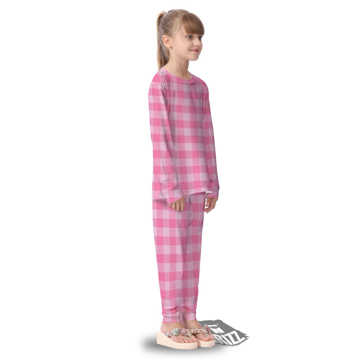 Check Pink Print Pattern Kid's Pajamas-grizzshop