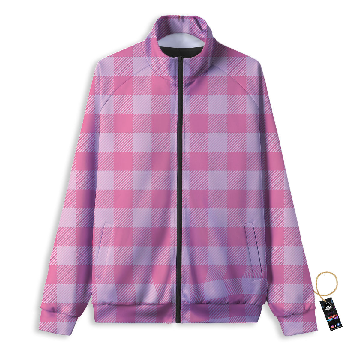 Check Pink Print Pattern Track Jacket-grizzshop