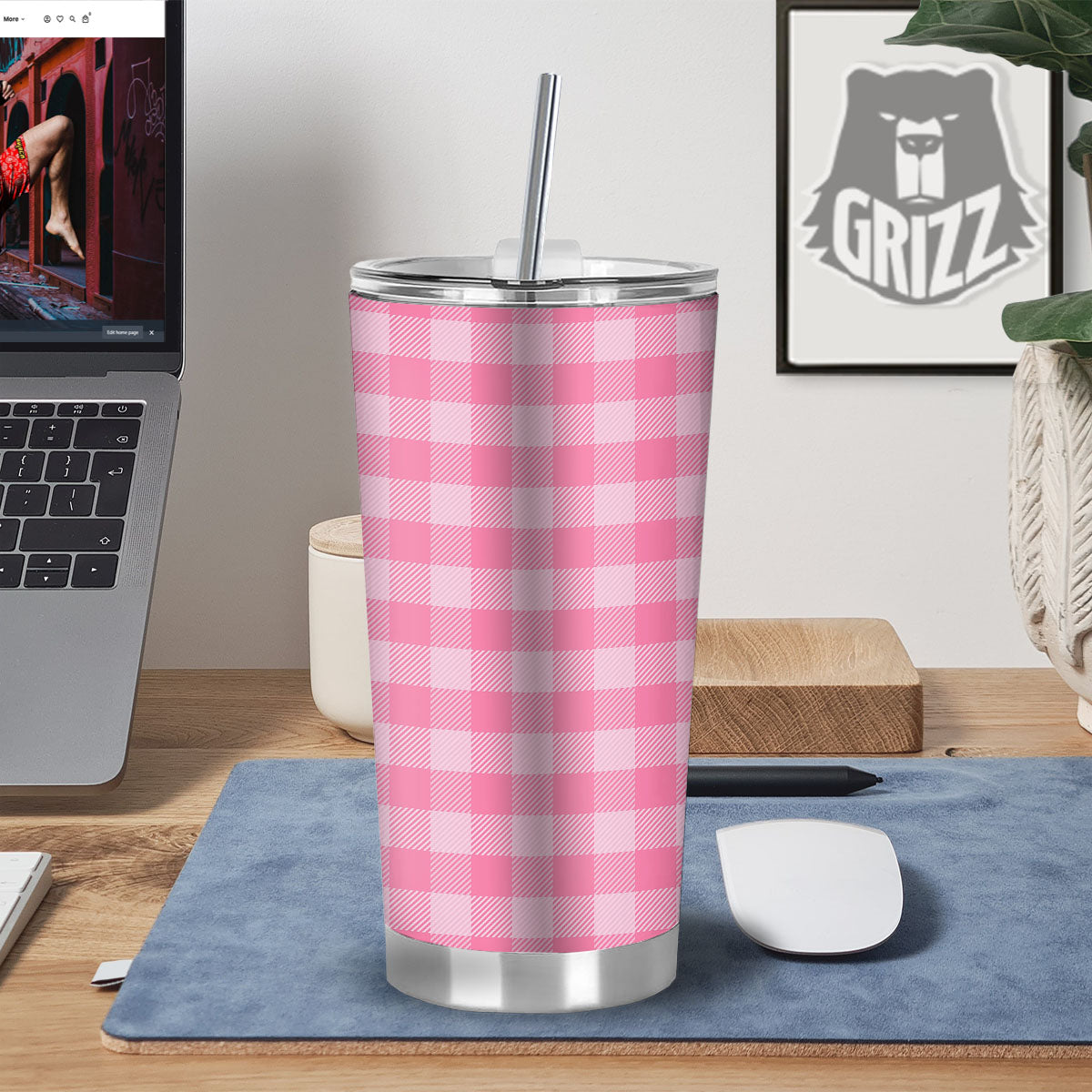 Check Pink Print Pattern Tumbler-grizzshop