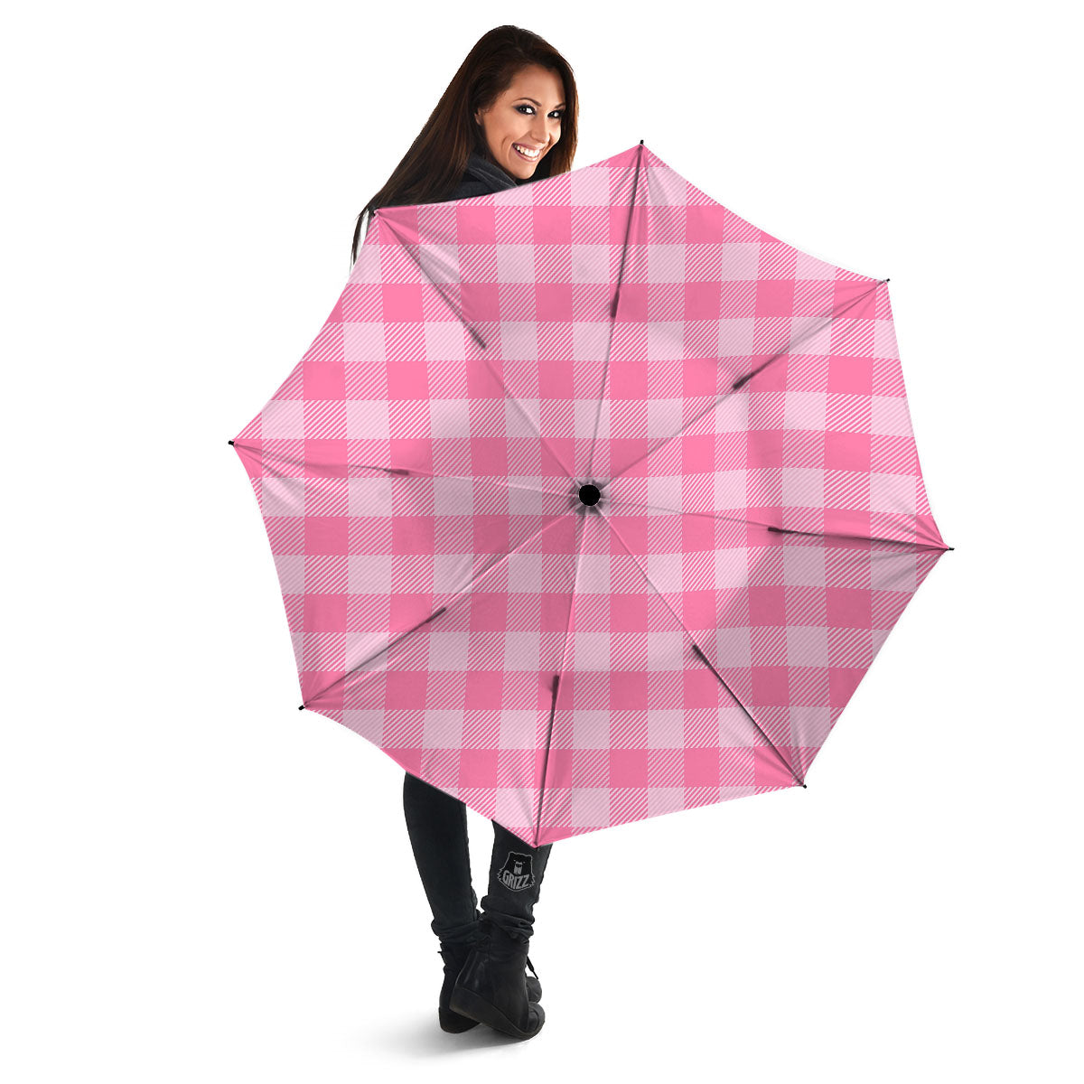 Check Pink Print Pattern Umbrella-grizzshop