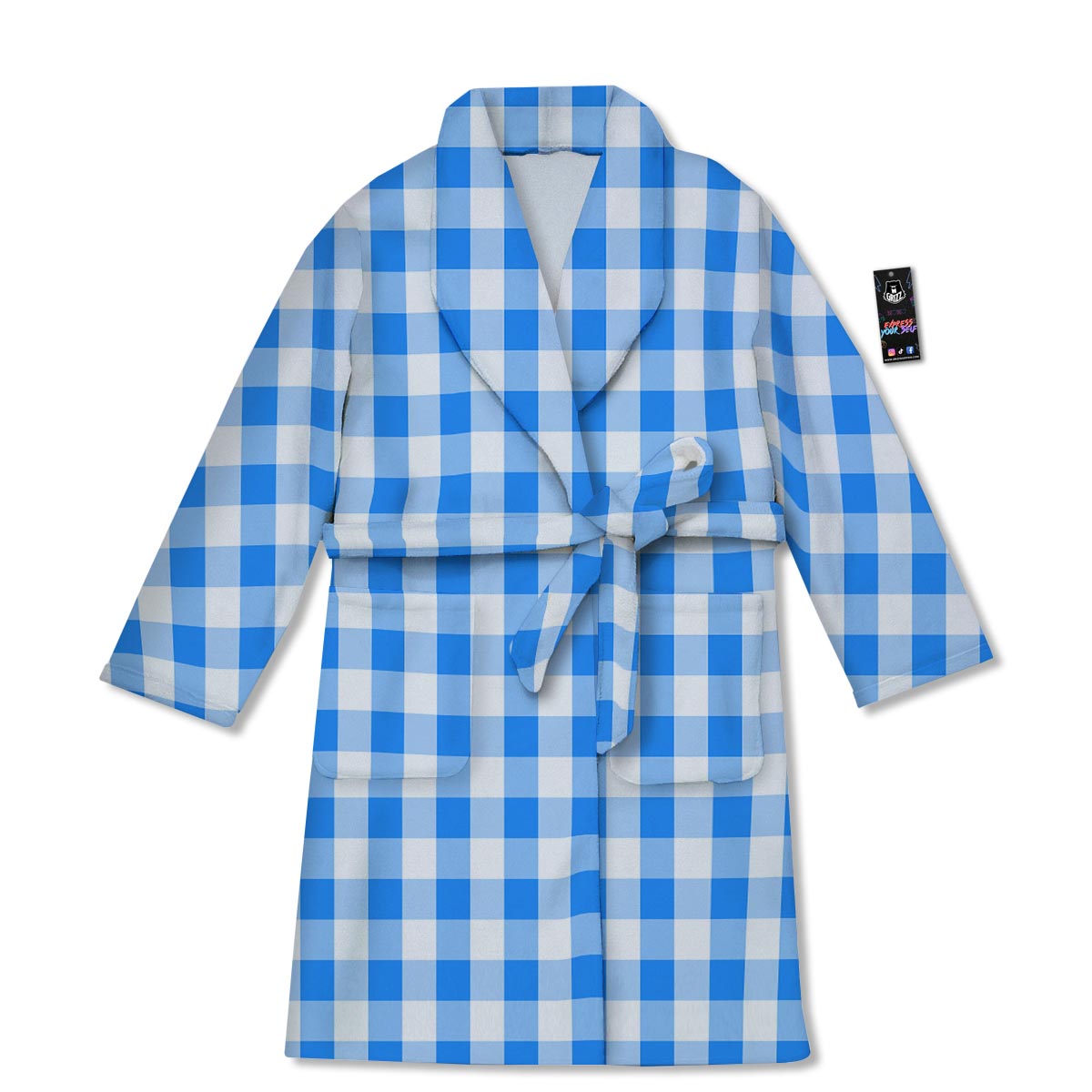 Check Sapphire Blue Print Pattern Bathrobe-grizzshop
