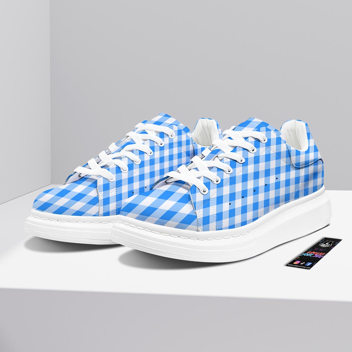 Check Sapphire Blue Print Pattern Platform Shoes-grizzshop